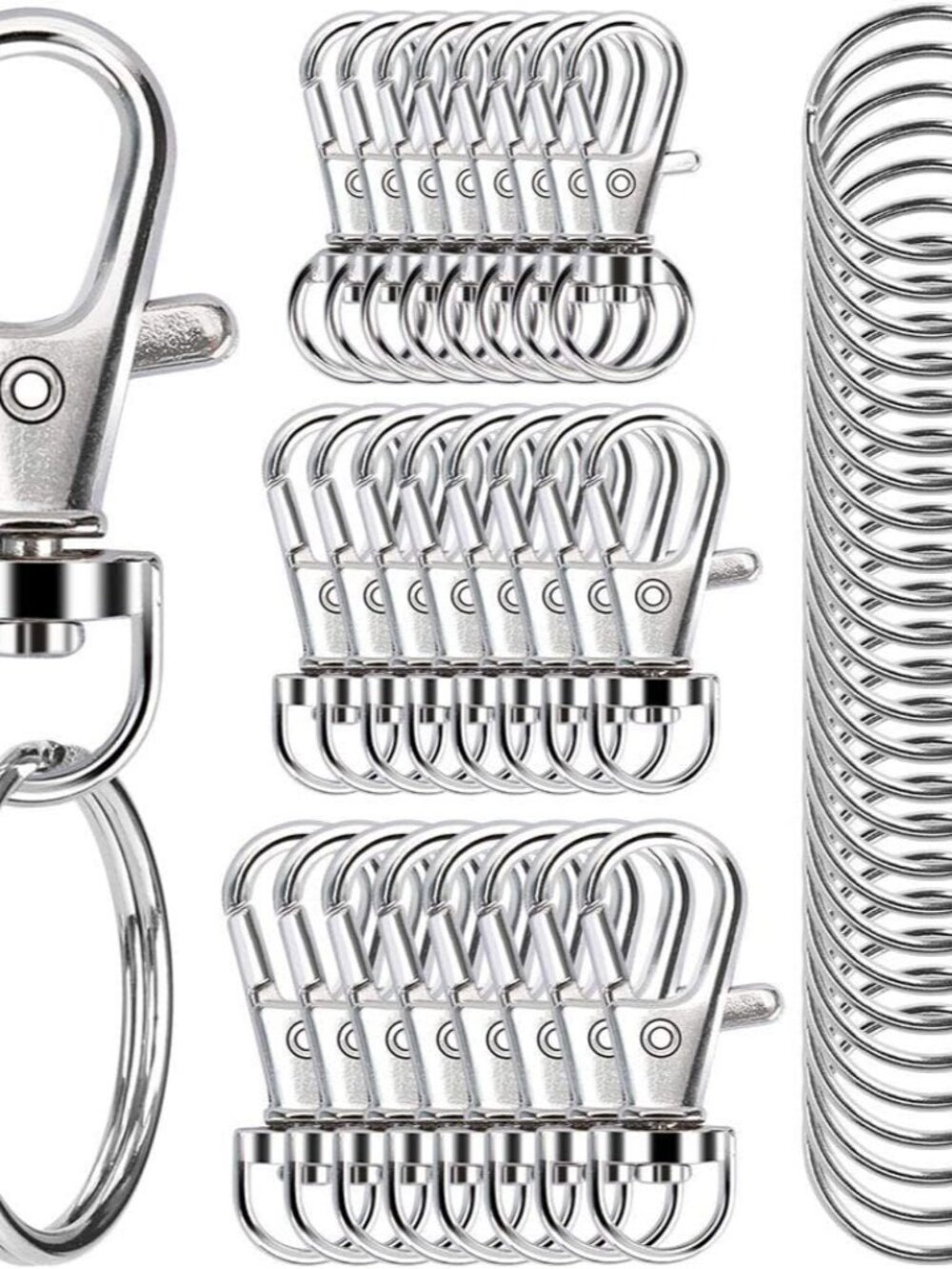 100PCS Swivel Snap Hooks with Key Rings, Premium Metal Swivel Lobster Claw Clasp
